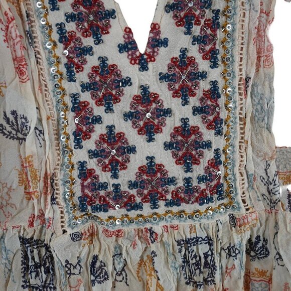 Velvet by Graham and Spencer Tawni Cleo Embroidered Peasant Boho MINI Dress - Picture 8 of 12